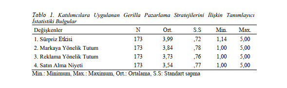 Tanımlayıcı İstatiksel Bulgular